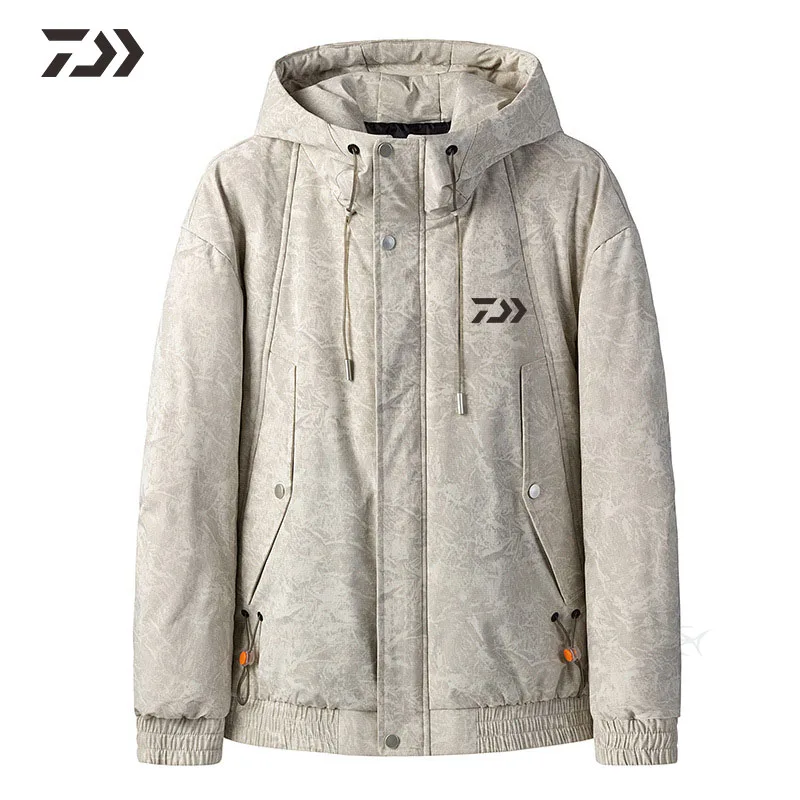 Верхняя одежда Daiwa, одежда для рыбалки, зимнее хлопковое пальто, теплая Толстая мужская зимняя куртка, однотонная спортивная куртка с большим карманом для рыбалки - Цвет: light grey