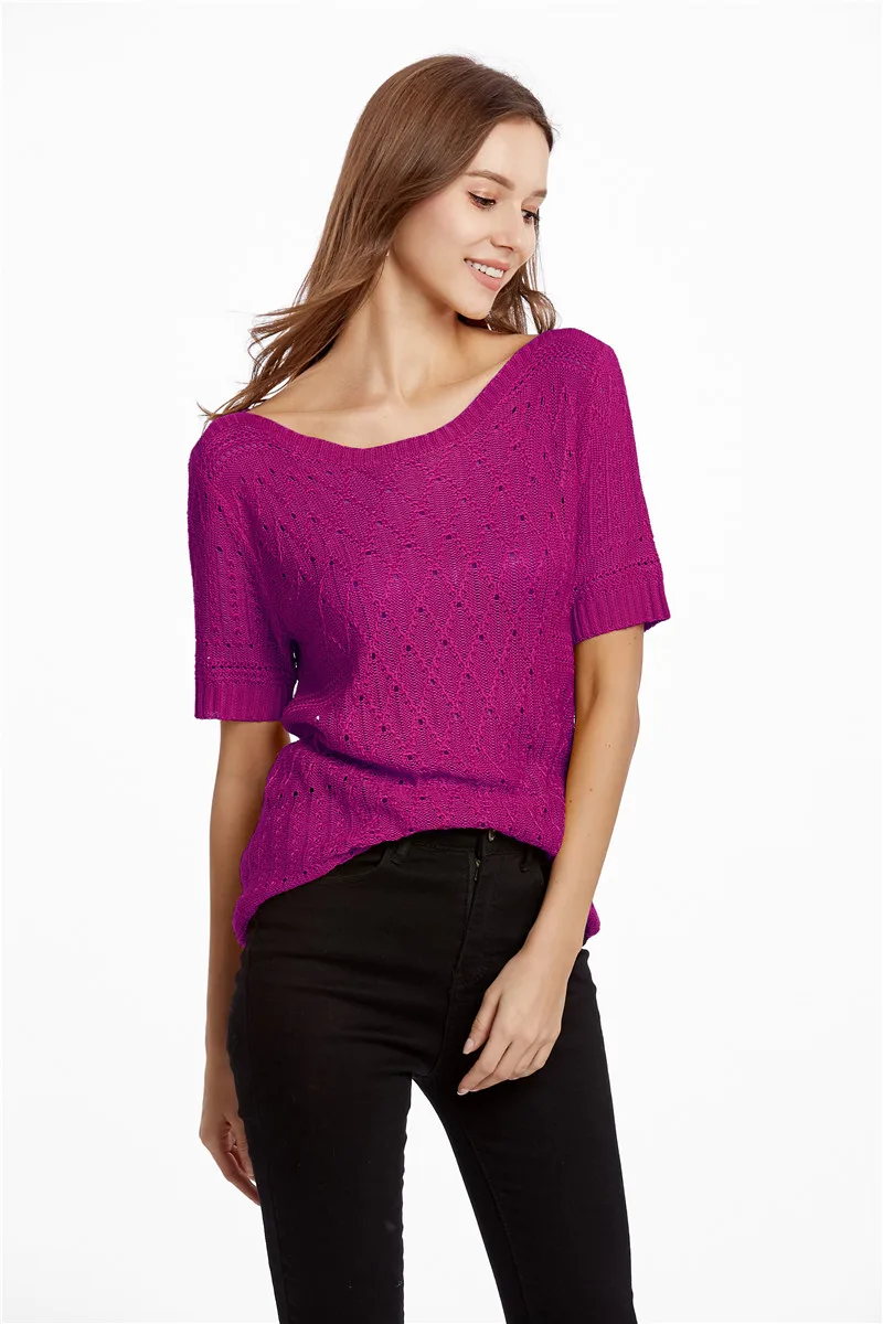 

Summer Hollow Out Sweater for Women Knitted Pullovers Women Tees Thin Openwork Short Sleeve Women's Top Clothes Light Sweaters