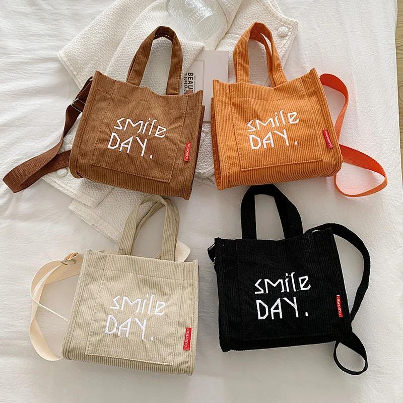 Bolso de PANA con letras Smile Day para mujer, bolsa de mano Retro Simple y suave, Bolso pequeño de algodón, bandolera ecológica|Bolsos de hombro| - AliExpress