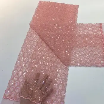 

African Sequins Lace Fabric 2020 Hot Sale Nigerian Wedding Dress Luxury pink Net Lace French Tulle Mesh Lace Fabrics FZ912