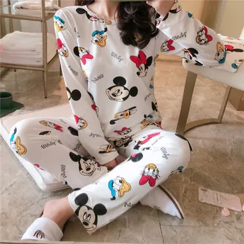 

Cartoon Mickey Print Pajama Sets For Women Spring Long Sleeve 2 Pcs Summer Casual Pijama For Woman Autumn Comfort Sleepwear