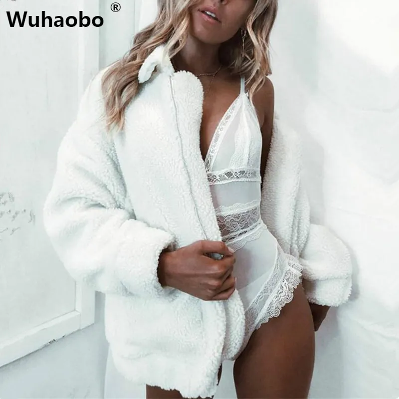 

Wuhaobo Elegant Faux Fur Coat Women Autumn Winter Warm Soft Zipper Fur Jacket Female Plush Overcoat Pocket Casual Teddy Outwear