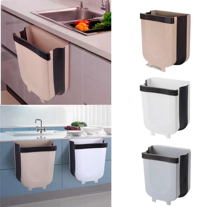 5L Folding Waste Bin Kitchen Cabinet Door Hanging Trash Can Wall Mounted Trashcan For Bathroom Toilet Storage | Дом и сад