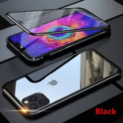 Premium Metal Magnetic Flip Case with Double - Sided Transparent Glass - iPhone SE (2020) (Black)