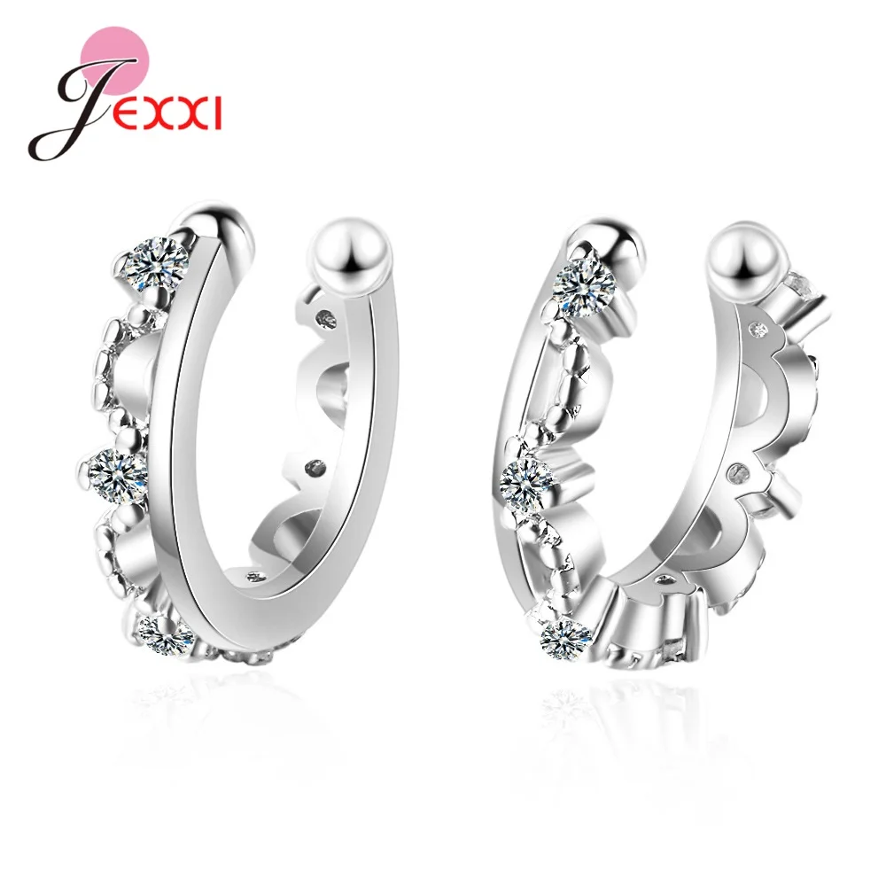 

Authentic 925 Sterling Silver Dazzling Ear Cuff Clip Earrings For Women Christmas Super Nice Fine Jewelry Gift For New Year