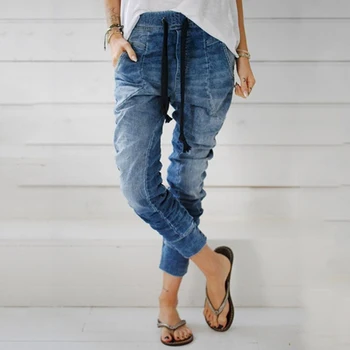 

Ladies Jeans New Harem Pants Women Washed Harem Pants Elastic Waist Denim Trousers Large Size 3XL Loose Casual Jeans