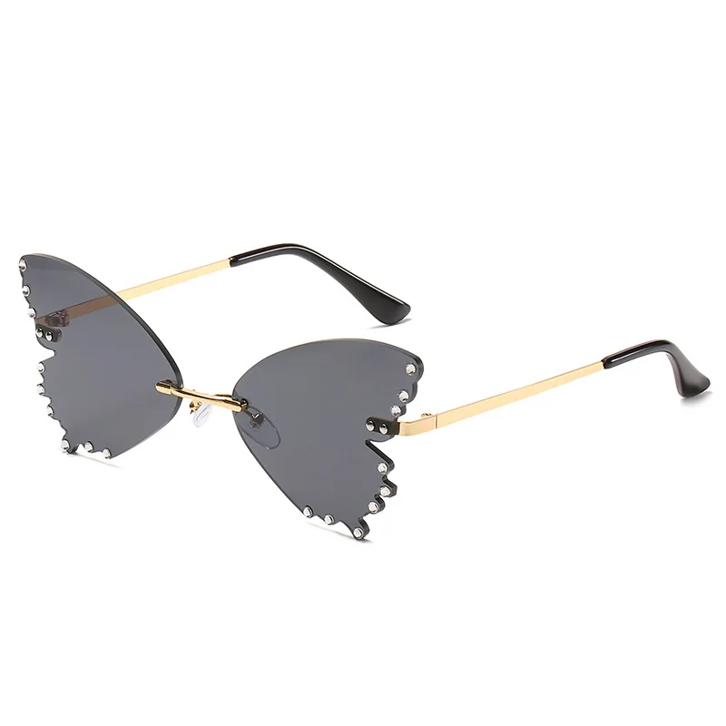 New Fashion Frameless Butterfly Rhinestone Sunglasses Ladies Steampunk Fashion Designer Sunglasses Retro Glasses big sunglasses for women Sunglasses