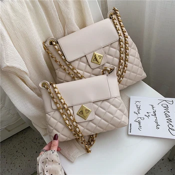 

2019 new High quality rhomb chain bag lady crossbody bag Women Messenger Bags Pu Leathe handbgag Female fashion satchels bag