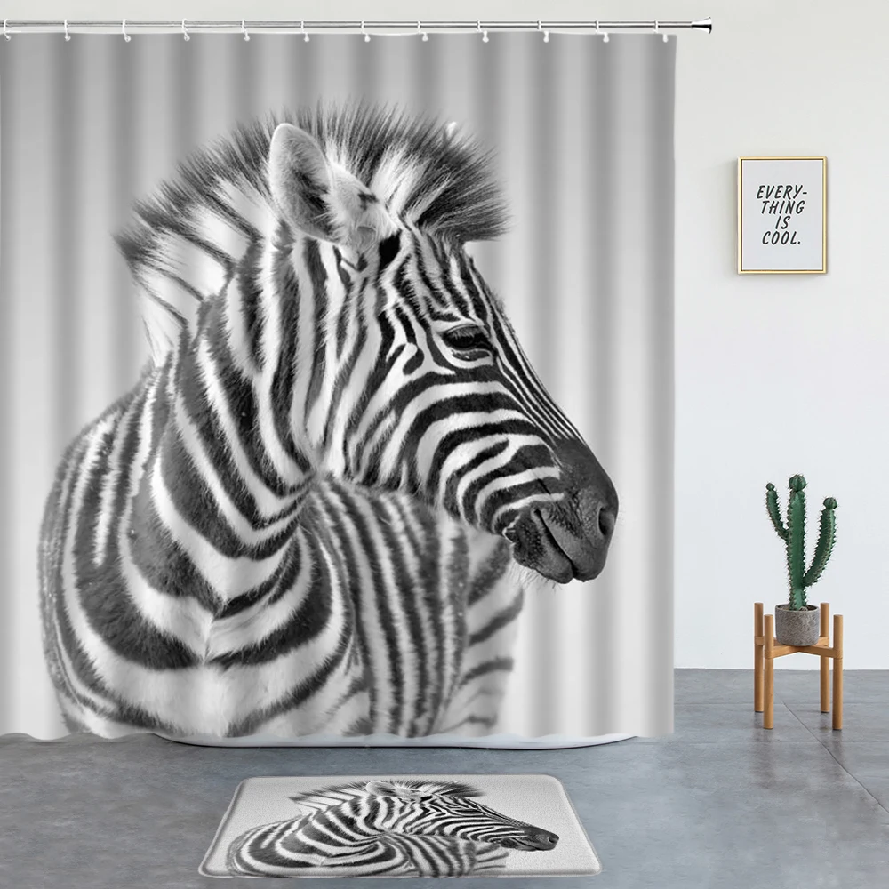 Шторы для душа Zebra в черно-белую полоску современный Художественный набор с
