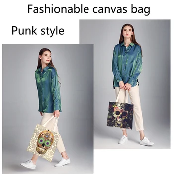

Customization Casual Canvas Bags For Women 2020 The punk skull Series Chucky Jason Print Handbag with pocket inside shopping bag
