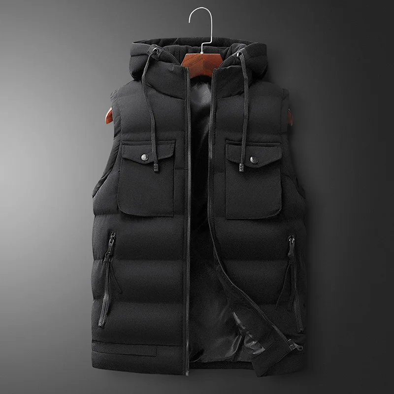 Мужская жилетка без рукавов с капюшоном, зимний жилет Colete Masculino, куртка 5XL 6XL 7XL, Мужская теплая жилетка, плюс размер, мужская жилетка, утолщенная шапка, пальто