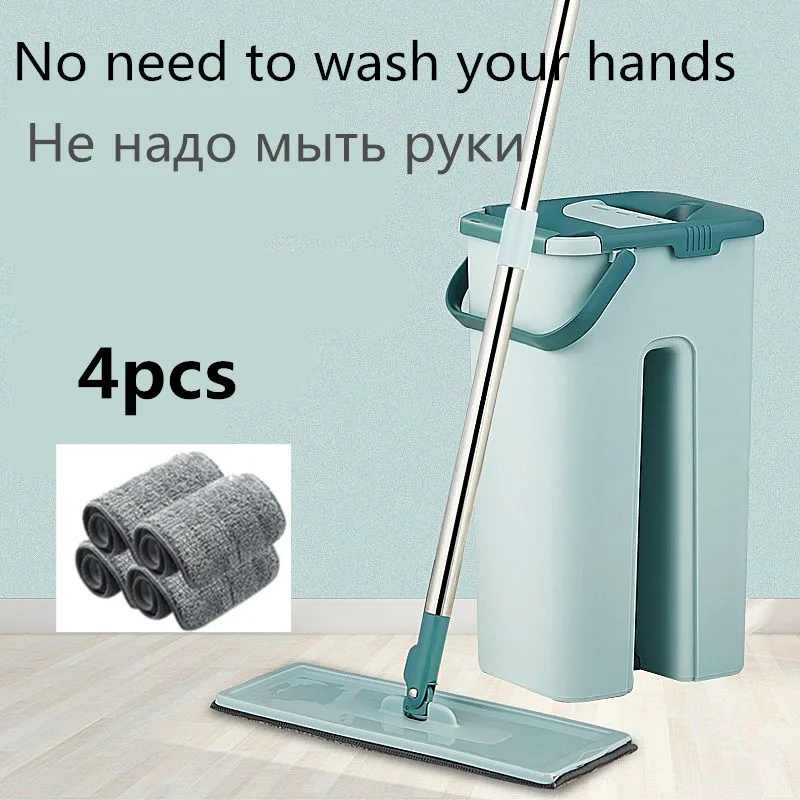 4pcs Швабры и ведра для мытья пола без ручного отжима Швабра из микрофибры для мокрого или Сухого использования на лиственных пород ламината - Цвет: 4pcs