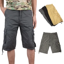 Летние Новые Стильные шорты их чистого хлопка повседневные мужские с несколькими карманами плюс размер хаки карго шорты Модные мужские шорты с карманами