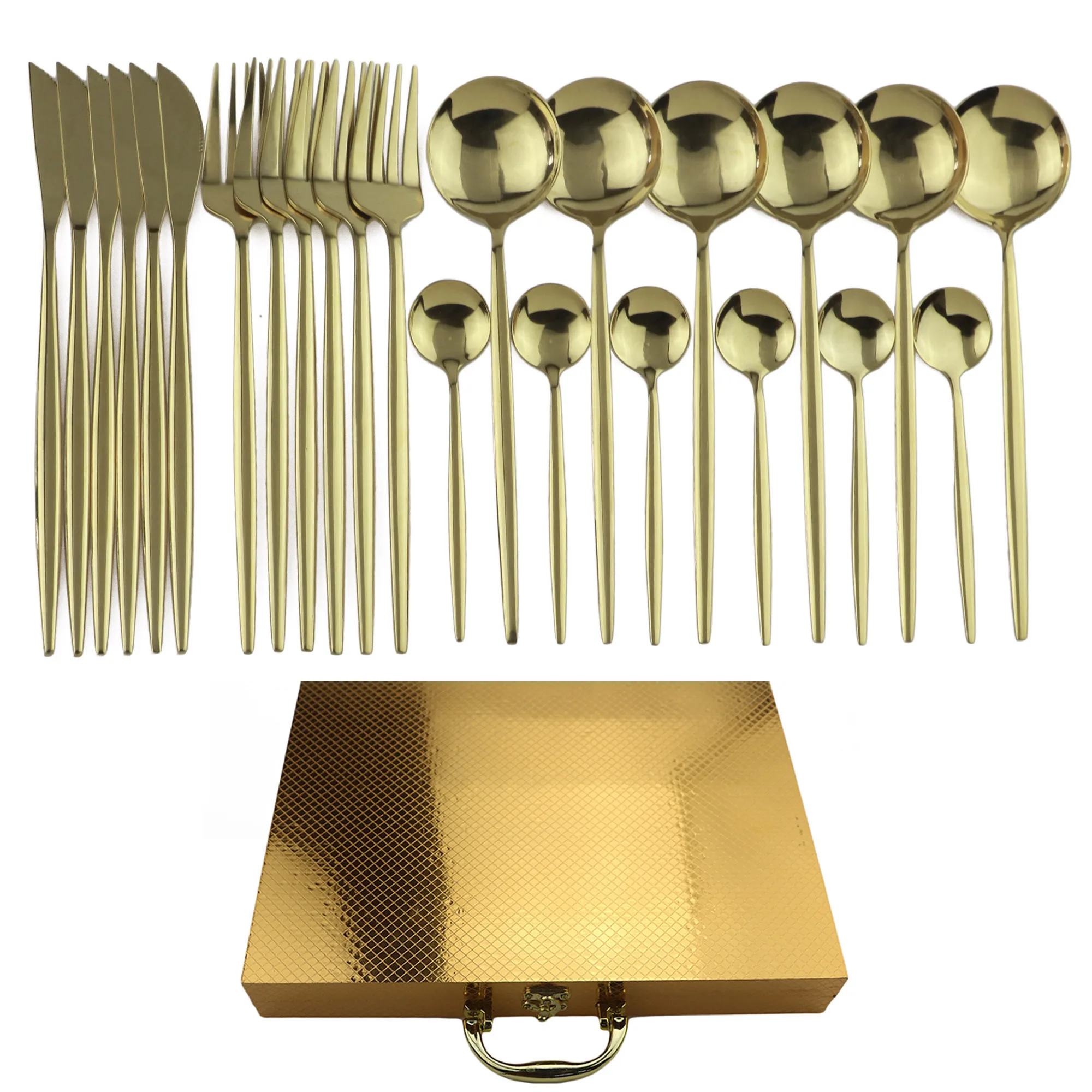24Pcs Champagne 16 шт./24 шт. набор посуды из нержавеющей стали 18/10, столовый нож из нержавеющей стали, вилка, ложка, набор столовых приборов золотого цвета, радужная посуда из серебра с подарочной коробкой - Цвет: 24Pcs Champagne