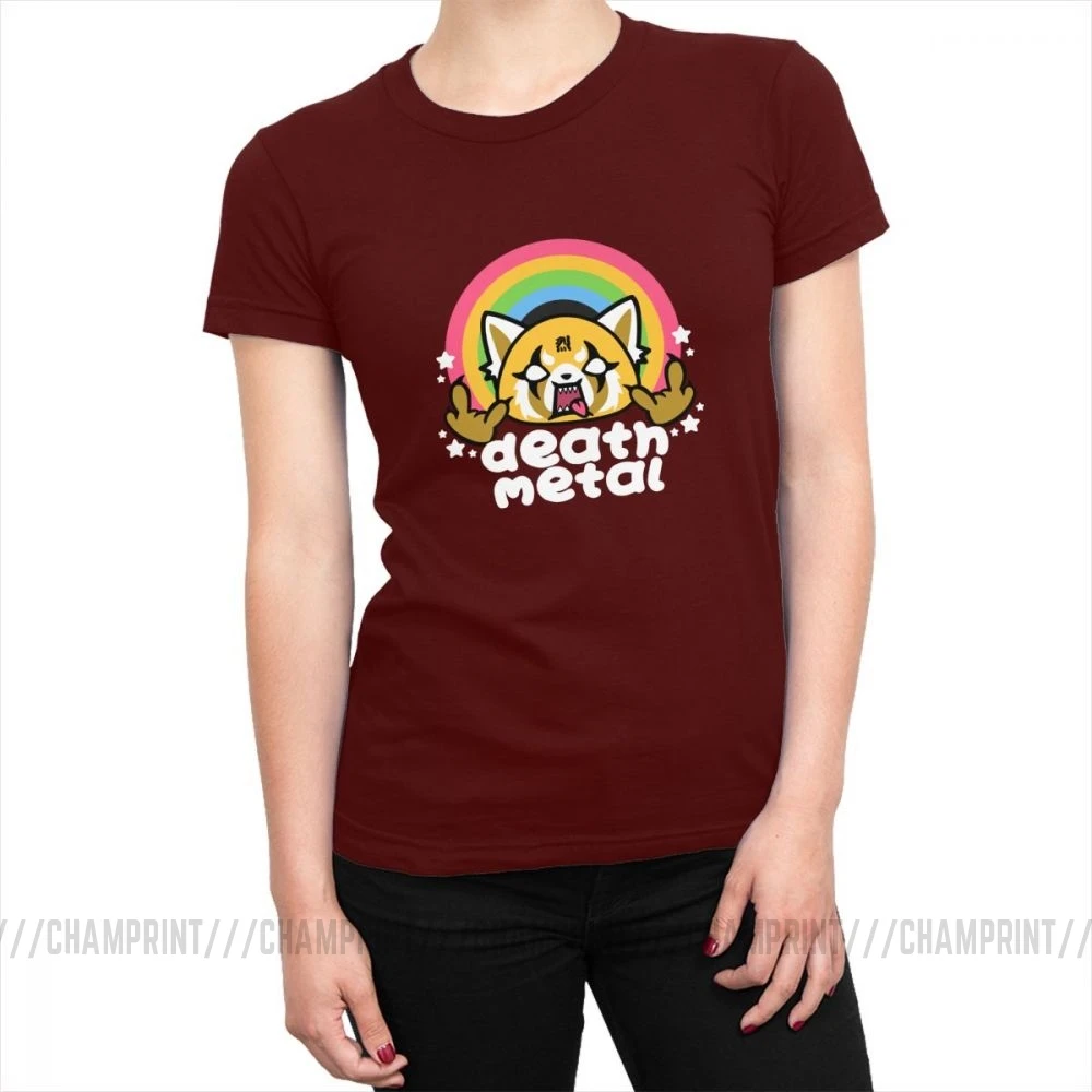 Death Metal Aggretsuko aggression Retsuko футболка для женщин Базовая футболка из хлопка эстетические топы футболки женская одежда большой размер - Цвет: Бургундия