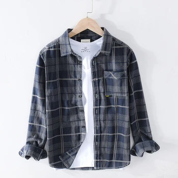

Men Plaid Shirt 100% Cotton 2020 Spring Casual Long Sleeve Shirt Soft Comfort Slim Fit Styles Brand Man Tops Y2406