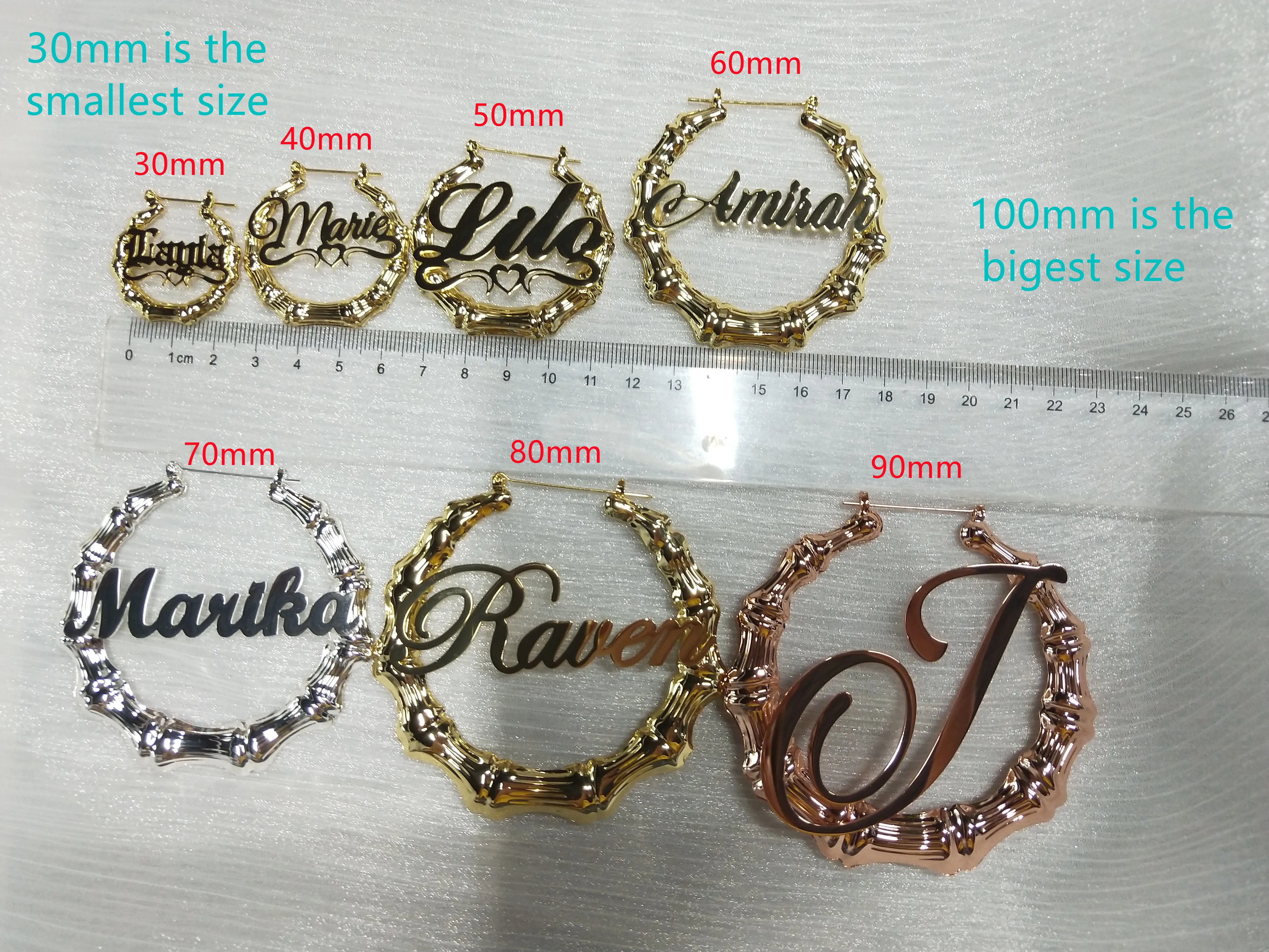 DOREMI 30-90MM Stainless Custom Bamboo Earrings Hoop Personalized Name Earrings Personalized Jewelry Charming Earrings Gold Gift