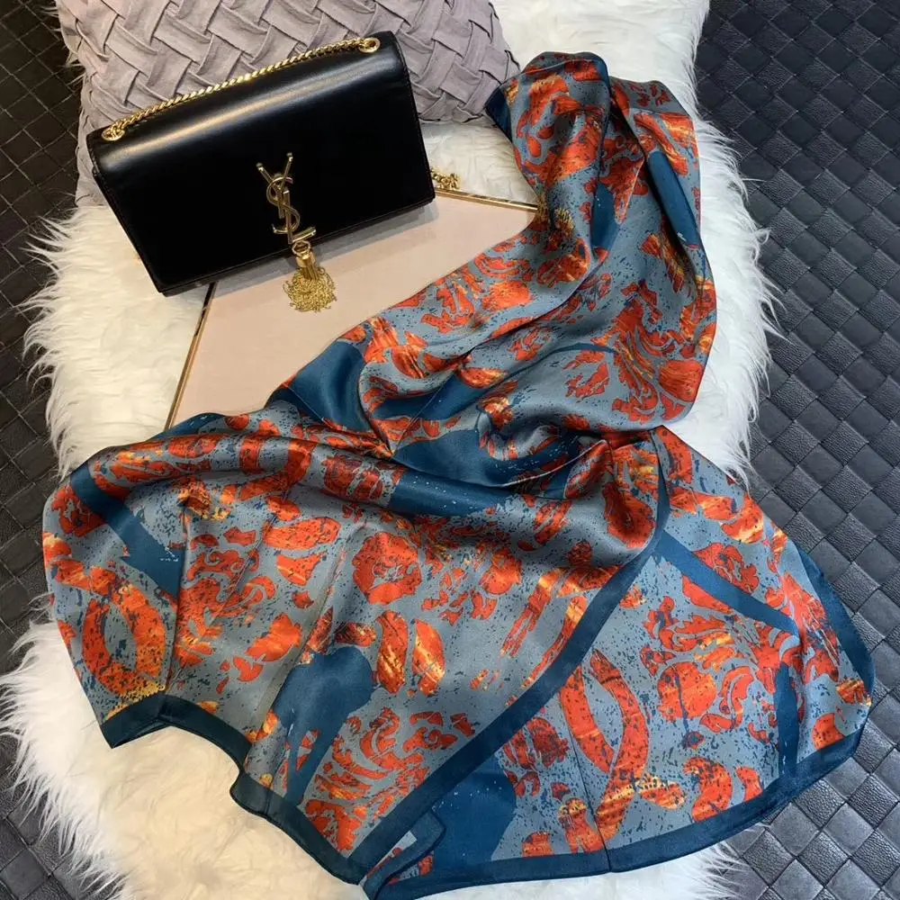 Женский длинный шелковый шарф [BYSIFA] красно синий накидка из 100% натурального шелка