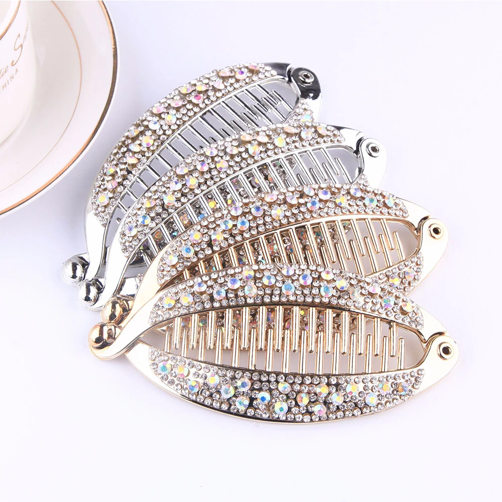 Crystal Rhinestone Fish Shape Hair Claw Clips Hair Jewelry Banana