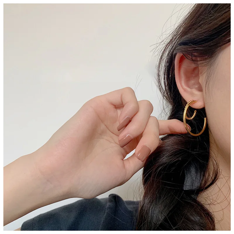 Серьги из стерлингового серебра 925 пробы, модное двойное кольцо, крученые большие круглые серьги, темпераментные индивидуальные серьги для девушек и женщин, ювелирное изделие для ушей