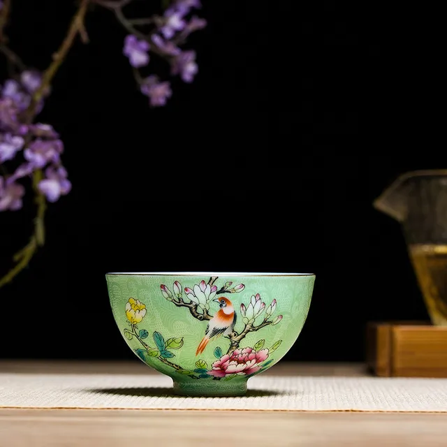 Finom Jingdezhen Tiszta Kézzel Festett Virág Madár Porcelán Kis Tea Tál Kung Fu Teáscup - Image 3