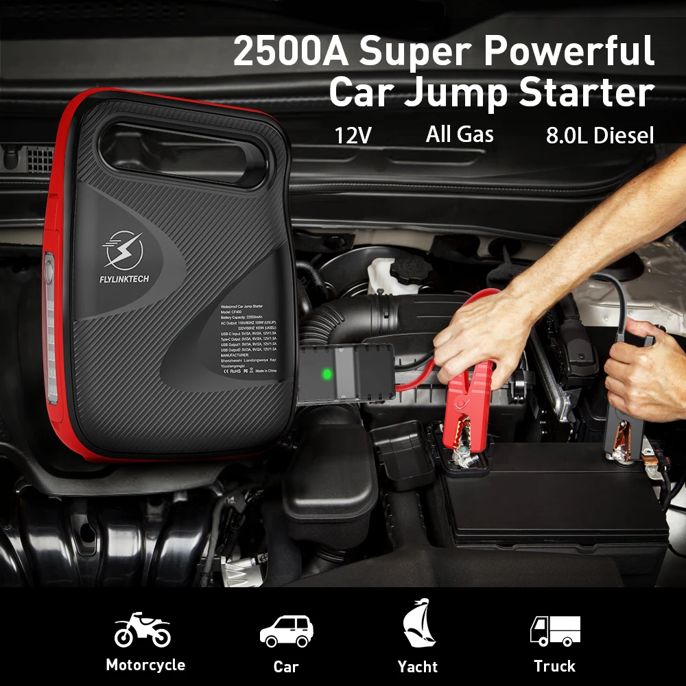 FLYLINKTECH Portable 24000mAh 12V 2500A Car Jump Starter with 120W AC  Outlet Battery Booster Pack Auto Fast Charger 3.0 USB port - AliExpress