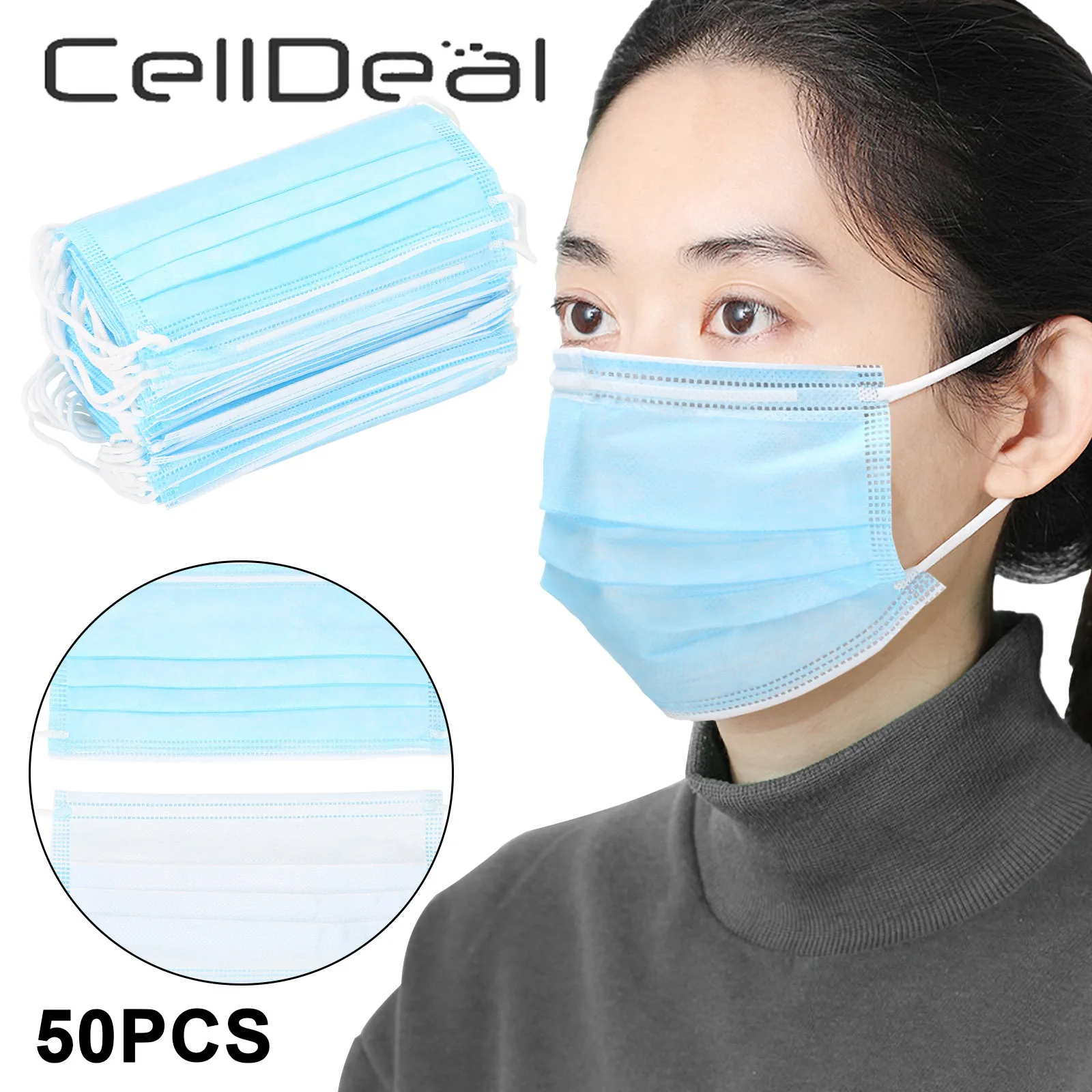 

CellDeal 50 PCS 3 Layers Protective Face Mouth Masks Daily Protect Mask Facial Dust-Proof Safety Masks Unisex Cotton Microfiber