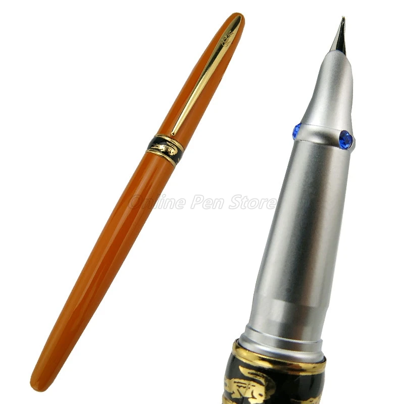 Crocodile 215 Classic Orange Metal Thin Fine Nib Fountain Pen Gold Trim Office School Writing Gift Pen Accessory