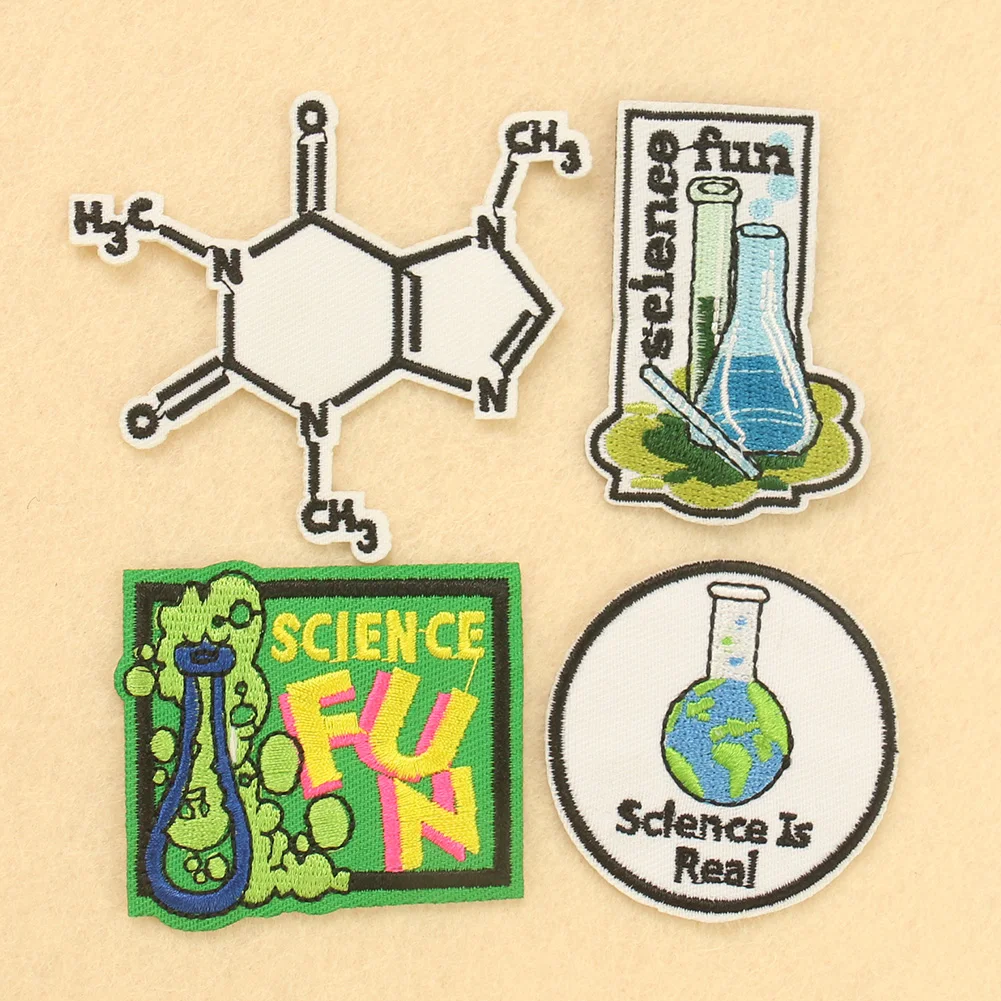 2PCS Science Fun Patch Chemistry Experiment Clothes Stickers Embroidery Applique Scientist Fabric Badge Iron on Patches | Дом и сад