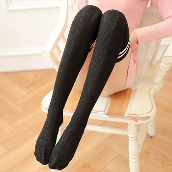 

1 Pair Long Over Knee Thigh High Elastic Fashion Cotton Blend Soft Striped Sexy Student Women Stockings Knitting Casual Warm