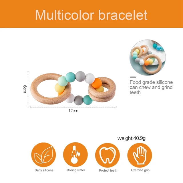 Baby Teether Bracelet Food Grade Silicone Beads Chews Toys Colorful Teething Ring Toy Montessori DIY Nursing Baby Bracelet Gift 3