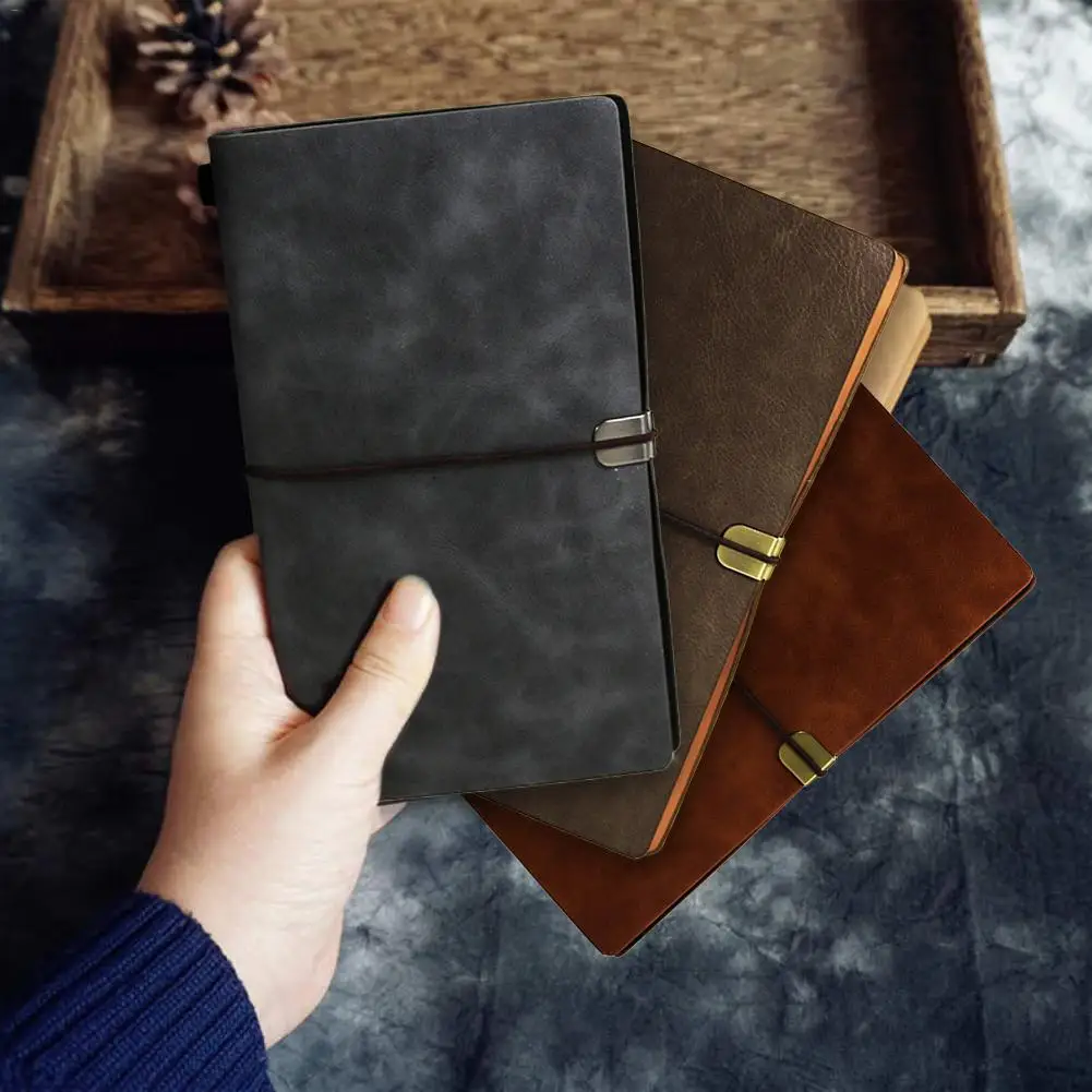 

Portable Notebook Vintage Cowhide Coil Strap Notepad Folding Card Bag Education Business Office Retro Notebook Christmas Gifts