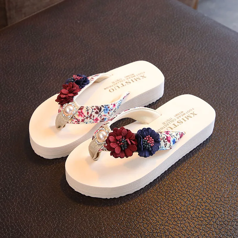 Children's Slippers Girls Summer Cute Fashionable Beach Parent-child Shoes Non-slip Flat Female Flower Slippers B713