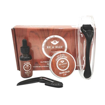 

Complete Beard Growth Kit Beard Skin Roller Essence Hair Follicle Growth Peptide Biotin Vitamin Cleansing Soap Pocket Beard Comb