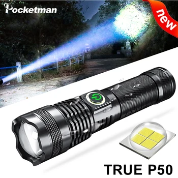 

New XHP50 90000 Lumens LED Flashlight Built-in Battery Torch USB Light Charging 5 Modes Flashlight With Zoomable Power Display