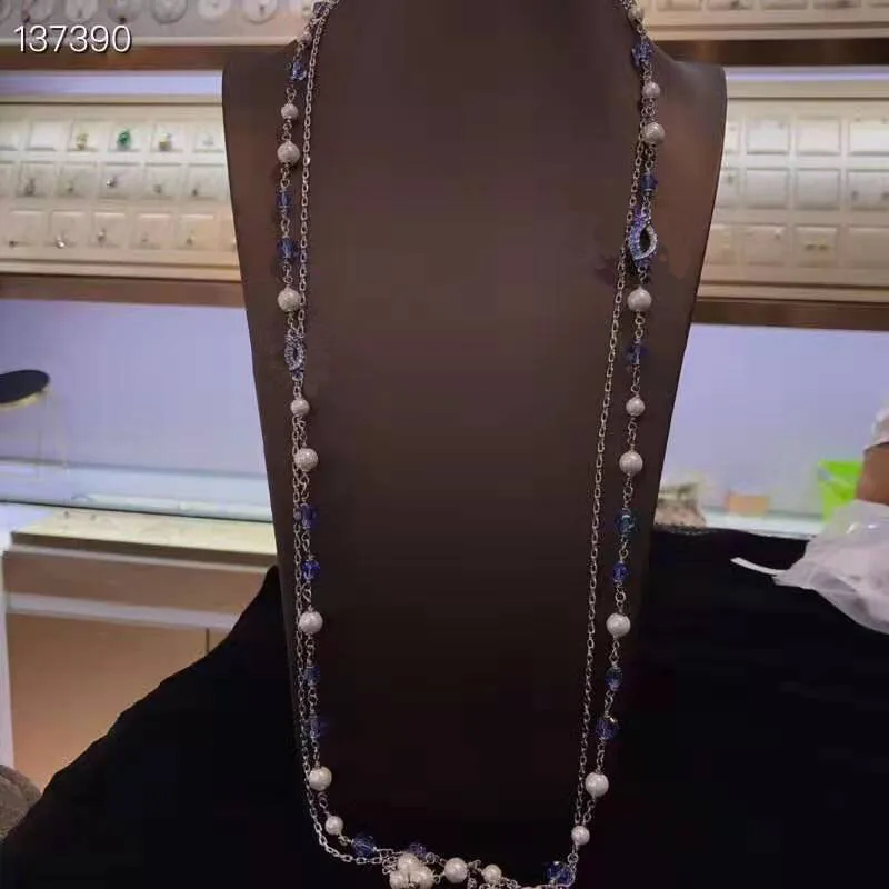 New Design Luxury Brand Jewelry Fashion Blue Long Necklace Crystal For Women Party Wedding Daily Designer Accessaries