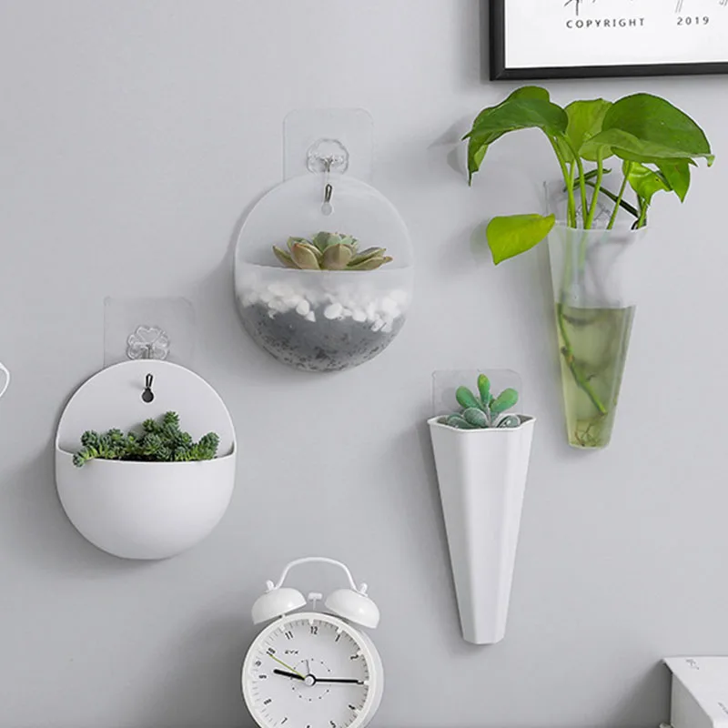 

1 Pcs Punch-free Wall Hanging Flower Pot Wall Vase Plastic Green Radish Hanging Flower Pot Home Decoration Accessories