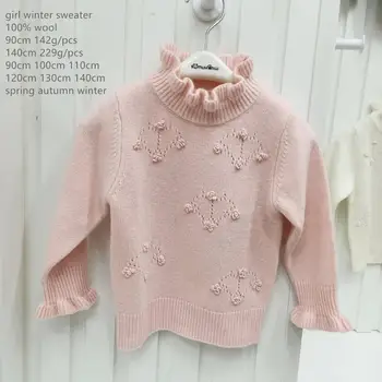 

naizaiga 100% wool pink white cute girl thick Floral pure wool kid young girl 90cm-140cm sweater , PYSF1