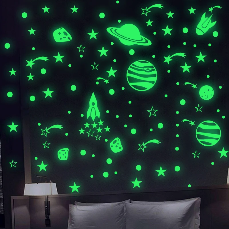 3 Sheet Glow In the Dark Stars Stickers Kids Room Decor Fluorescent Sticker Ceiling Luminous Moon Create Baby Bedroom Decoration