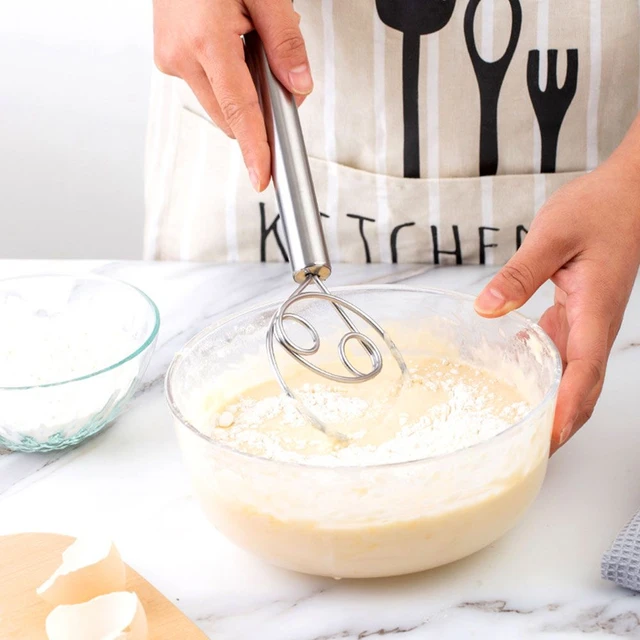 Batidor de masa danés con mango de madera, varillas para mezclar