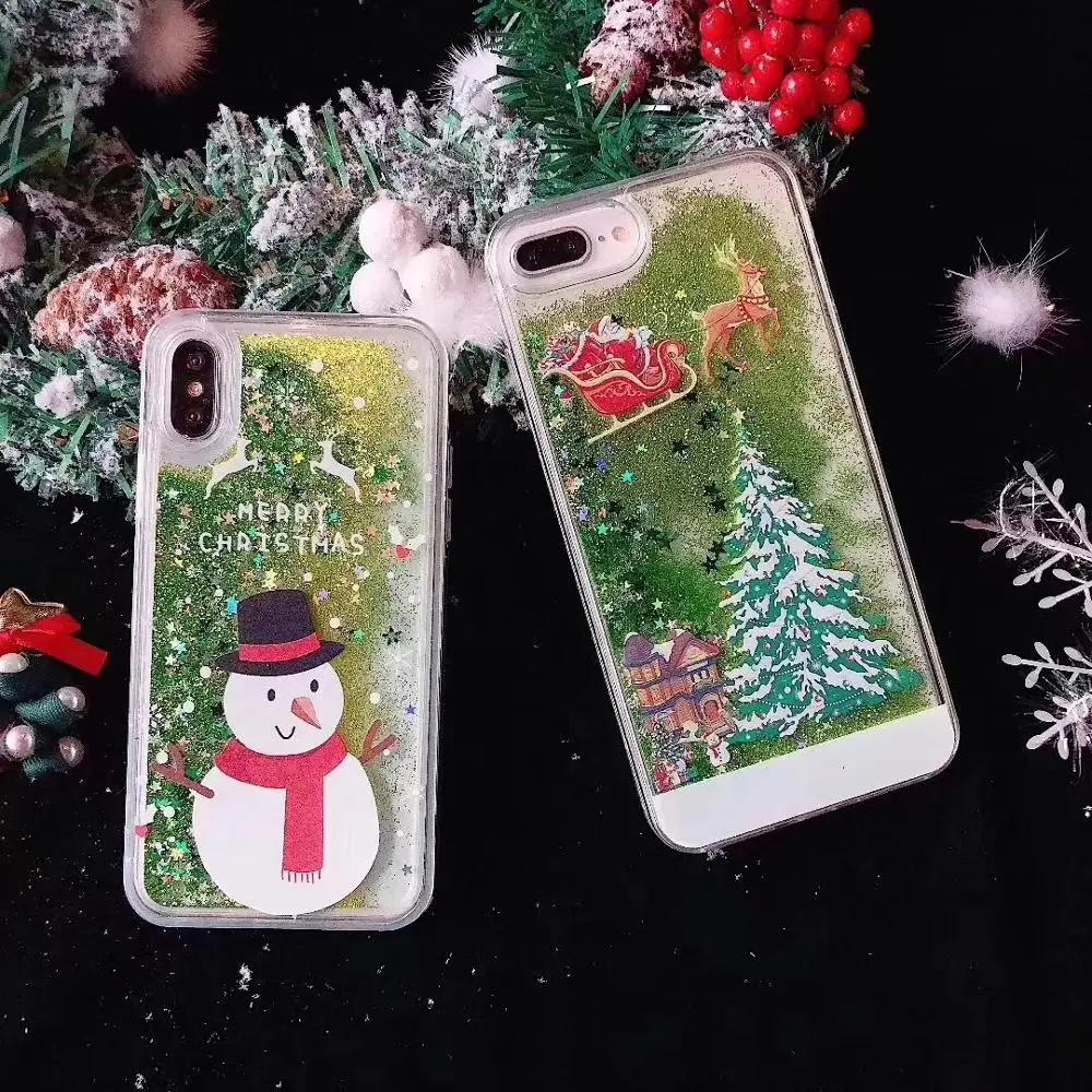 Рождественский жидкий песок зыбучие пески Прозрачный чехол для iphone 6 7 8 Plus X XR XS 11