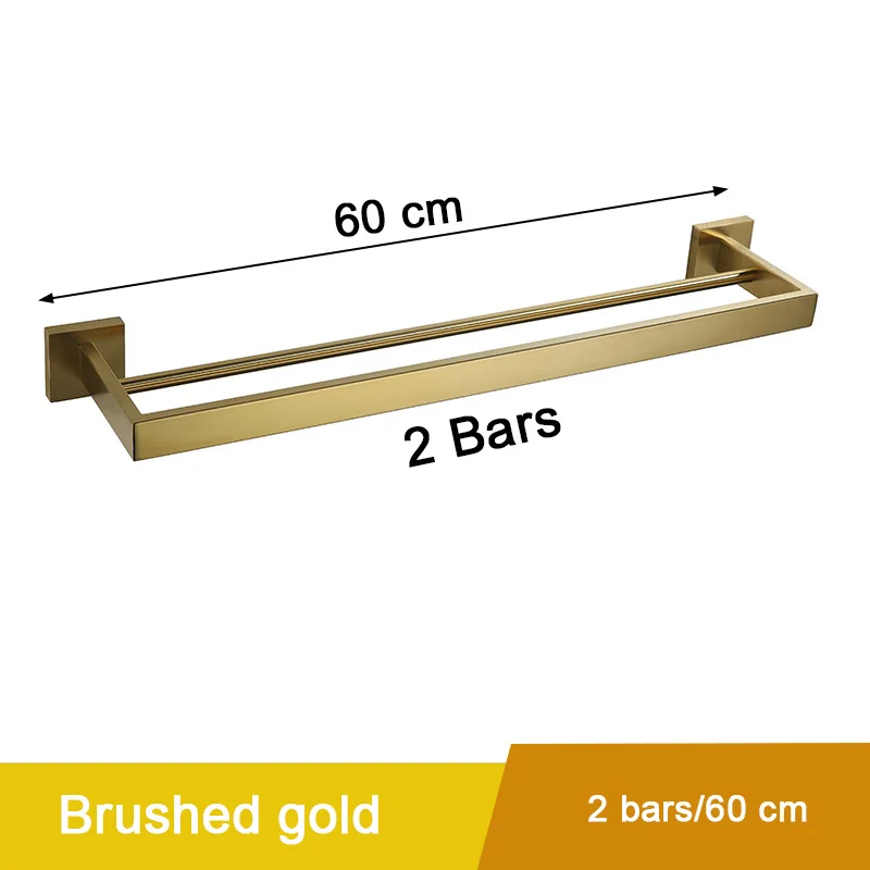 Brushed gold 2Bar 60 Ванная комната черный настенный держатель для полотенец из нержавеющей стали простой квадратный дизайн держатель для полотенец - Цвет: Brushed gold 2Bar 60