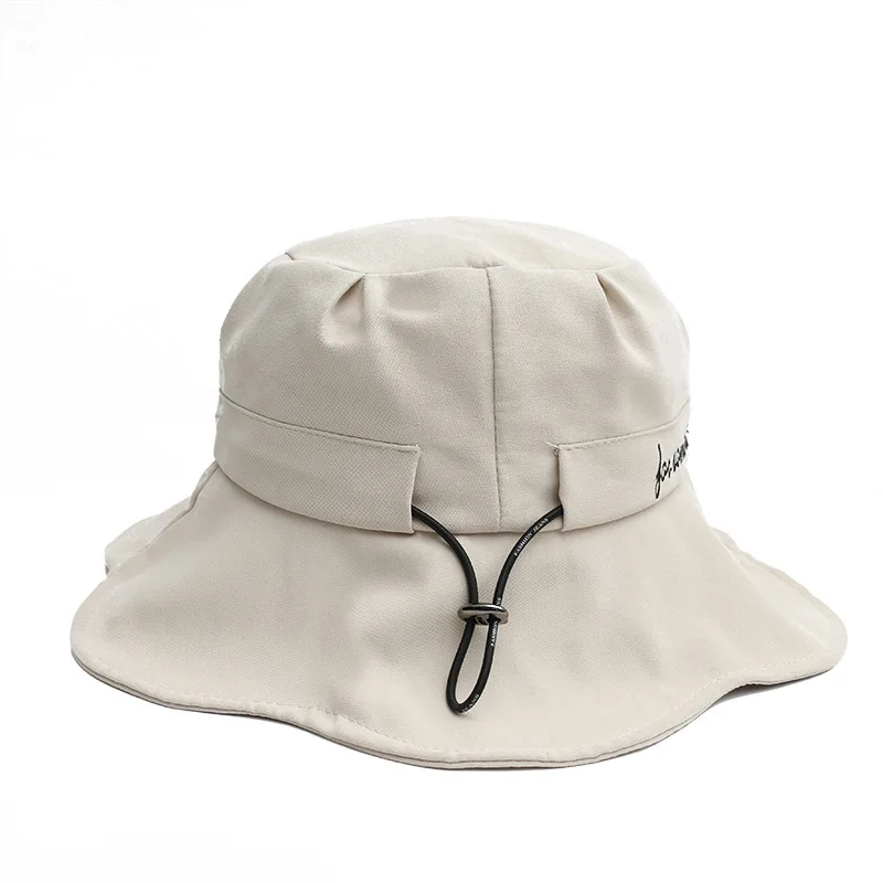 Beige Панама в стиле унисекс хлопок твердая шляпа для рыбалки Буш Панама Gorra для женщин пляж Chapeu Pescador веревка солнцезащитный крем - Цвет: Beige
