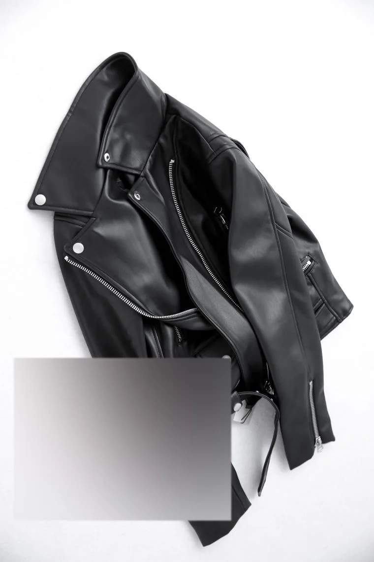 

Mj104 Soft Delicate Locomotive Sense PU Leather Zipper Open Body Hem Belt Small Leather Coat