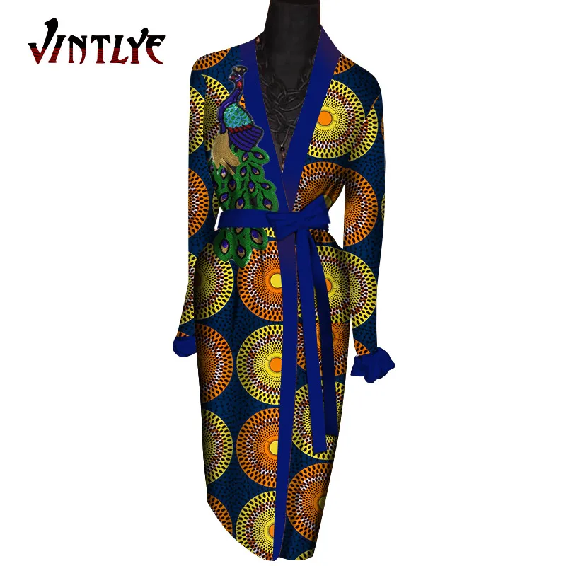 mulher dashiki impressão casaco longo com cinto