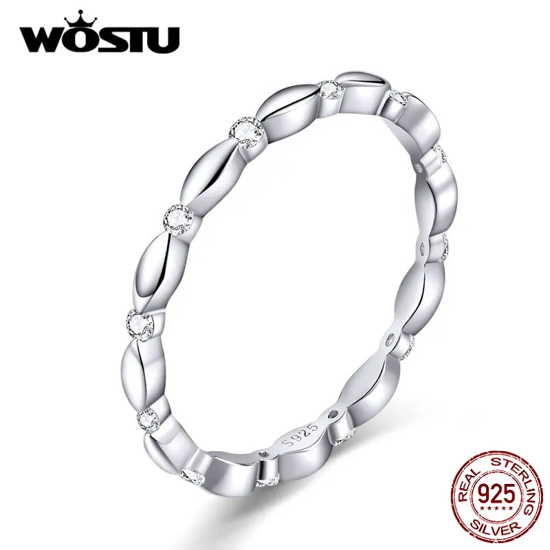 

WOSTU 100% 925 Sterling Silver Fashionable Wedding Ring Zircon Finger For Women Lover Luxury Rings Silver 925 Jewelry CQR563