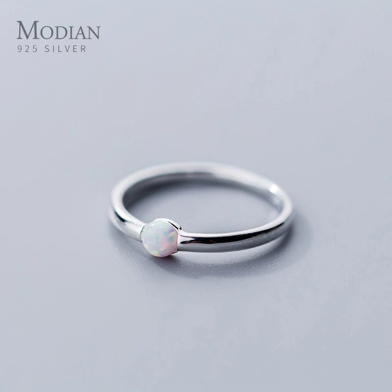 Modian Fashion Minimalist Colorful Opal for Women Authentic 925 Sterling Silver Simple Ring Korea Style Fine Jewelry Accessories | Украшения