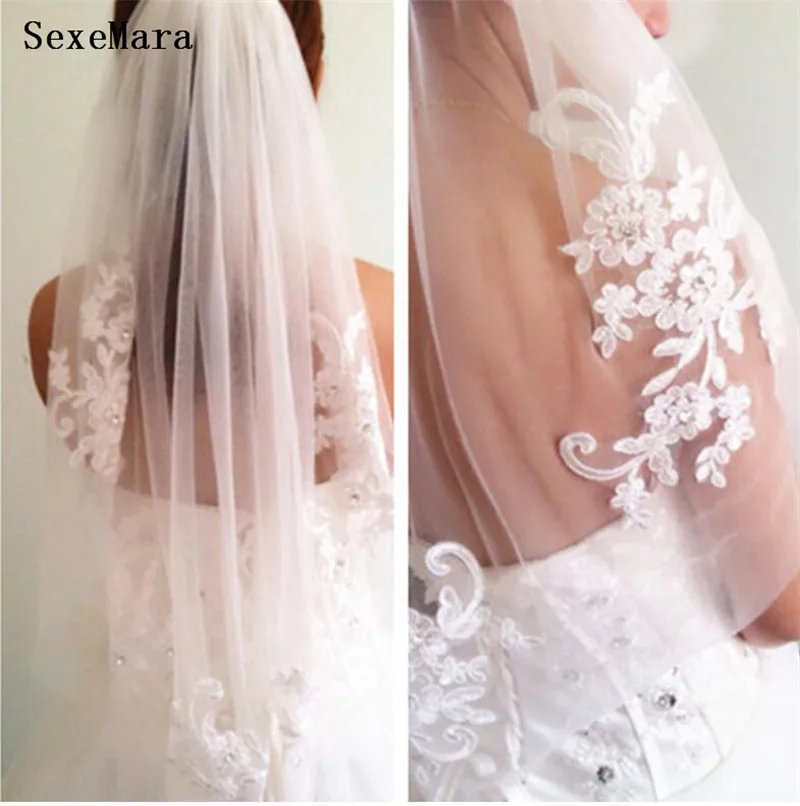 

New White Ivory Bride Veil Lace Edge Veil Elbow Length Women Wedding Veil with Comb Size 90cm long