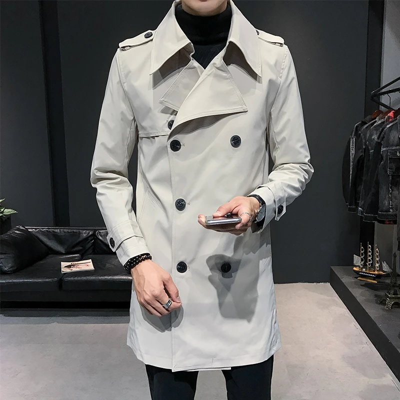 男性用ダブルブレストジャケット トレンチコート ホワイト トレンチ ロングジャケット 黒 クラシック 防風 エレガント トレンチ Aliexpress
