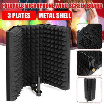 

Metal Microphone Isolation Shield Adjustable Angle Foldable Cover Wind Screen Sound Absorber Foam Panel For Recording Studio